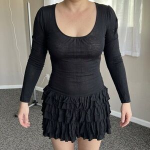 Express Black Ruffle-Hem Long Sleeve Tunic